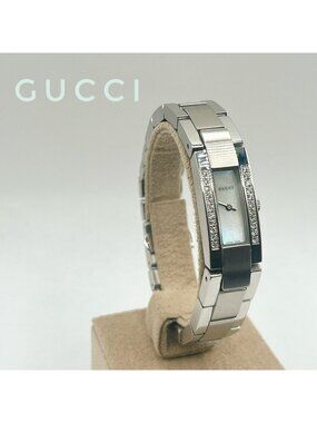 Gucci Watch Quartz Stainless Steel Diamond Shell SS Silver Polished